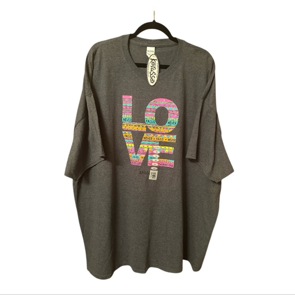 Kerusso Love Never Fails Christian Bible Gray Cotton T-Shirt 4XL Unisex New